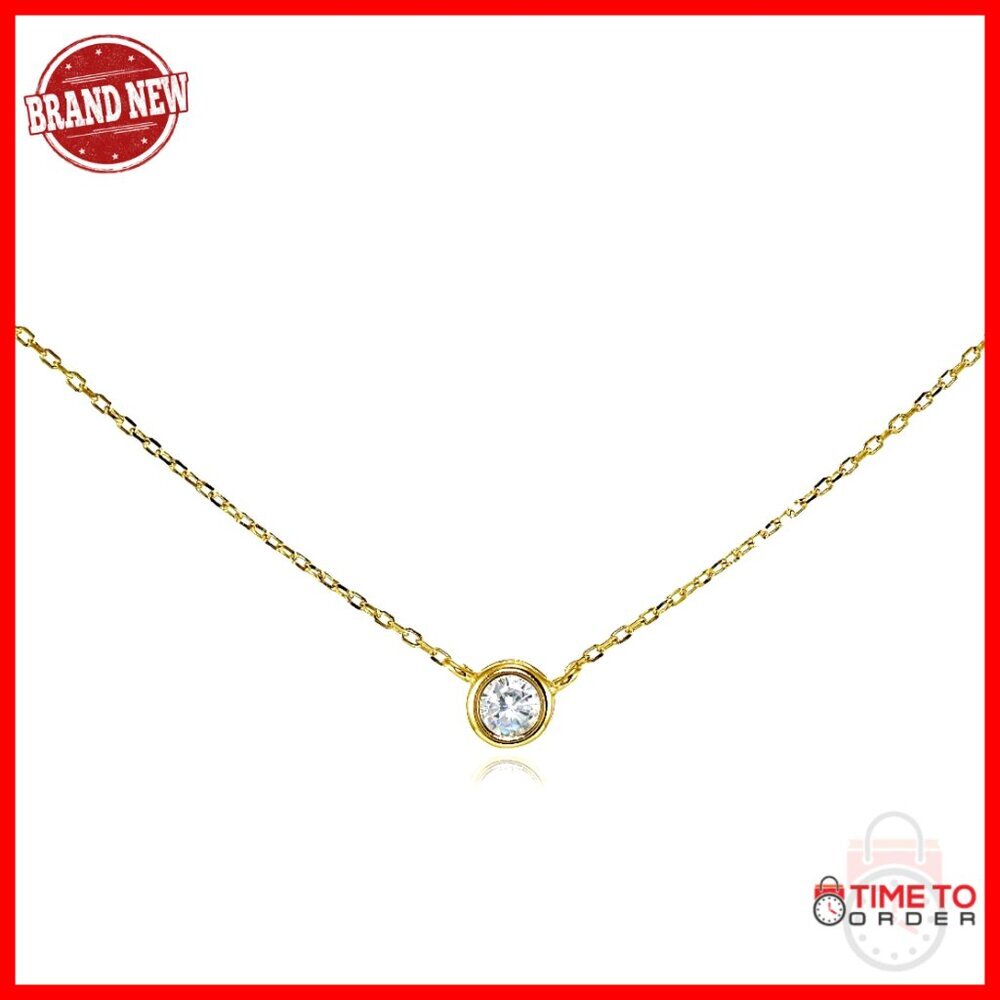 Sterling Silver Cubic Zirconia Bezel-Set Solitaire Choker Necklace